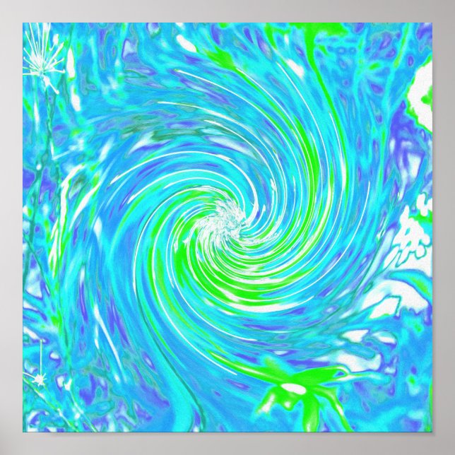 Coola Abstrakt Retro Aqua och Lime Green Swirl Poster (Framsidan)