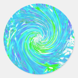 Coola Abstrakt Retro Aqua och Lime Green Swirl Runt Klistermärke