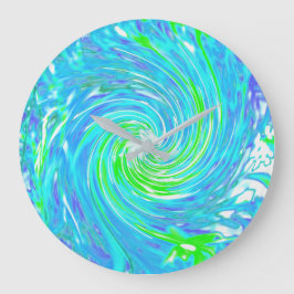 Coola Abstrakt Retro Aqua och Lime Green Swirl Stor Klocka