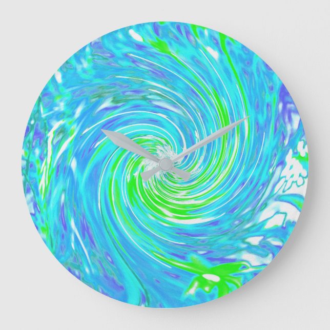 Coola Abstrakt Retro Aqua och Lime Green Swirl Stor Klocka (Framsida)