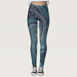 Coola Abstrakt Retro Black och Teal Cosmic Swirl Leggings