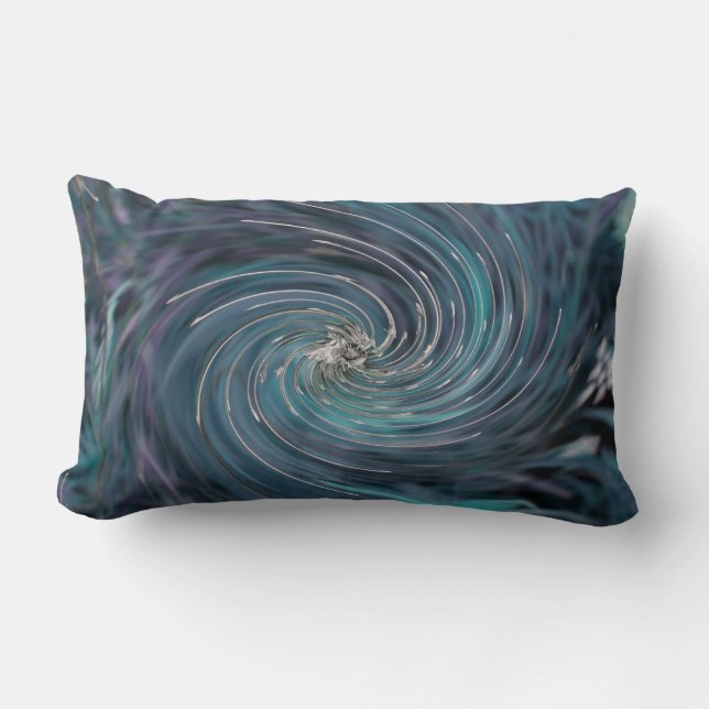 Coola Abstrakt Retro Black och Teal Cosmic Swirl Lumbarkudde (Framsida)