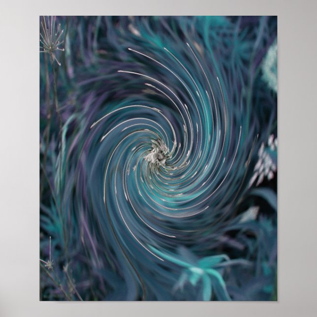 Coola Abstrakt Retro Black och Teal Cosmic Swirl Poster (Framsidan)