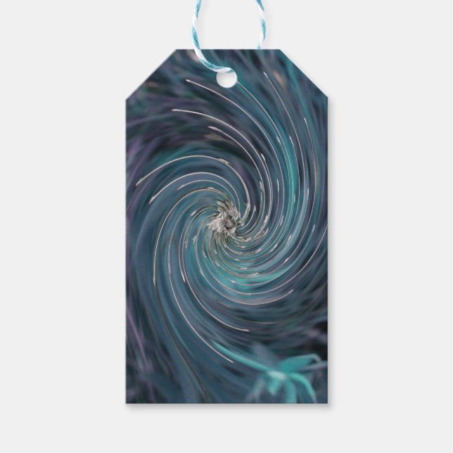 Coola Abstrakt Retro Black och Teal Cosmic Swirl Presentetikett (Framsidan)