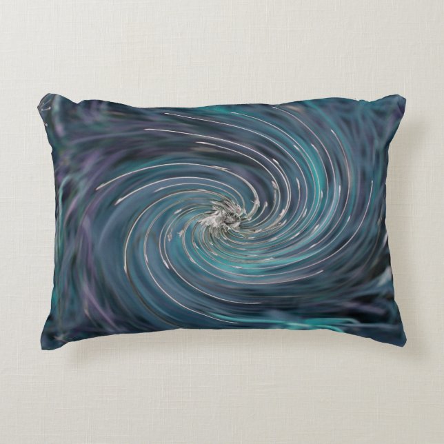 Coola Abstrakt Retro Black och Teal Cosmic Swirl Prydnadskudde (Framsidan)