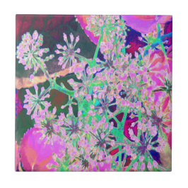 Coola Abstrakt Retro Natur i Rosa och Lime Green Kakelplatta