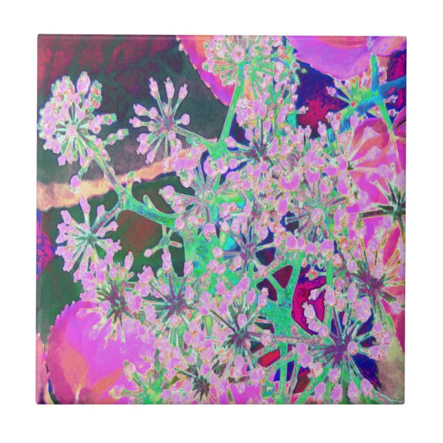 Coola Abstrakt Retro Natur i Rosa och Lime Green Kakelplatta (Framsidan)