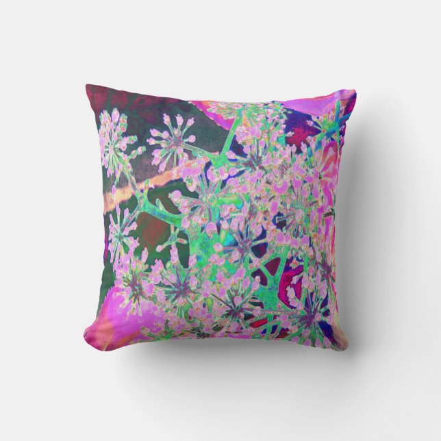 Coola Abstrakt Retro Natur i Rosa och Lime Green Kudde (Framsida)