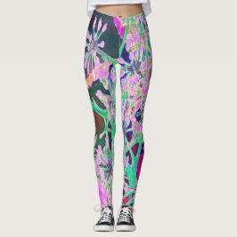 Coola Abstrakt Retro Natur i Rosa och Lime Green Leggings