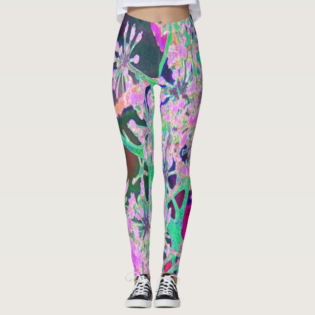 Coola Abstrakt Retro Natur i Rosa och Lime Green Leggings (Framsida)