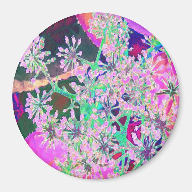 Coola Abstrakt Retro Natur i Rosa och Lime Green Magnet (Framsidan)