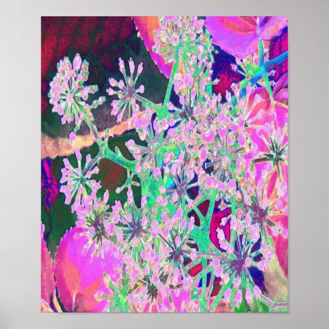 Coola Abstrakt Retro Natur i Rosa och Lime Green Poster (Framsidan)