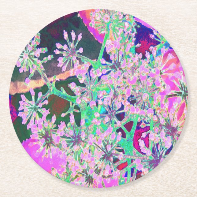 Coola Abstrakt Retro Natur i Rosa och Lime Green Underlägg Papper Rund (Framsidan)