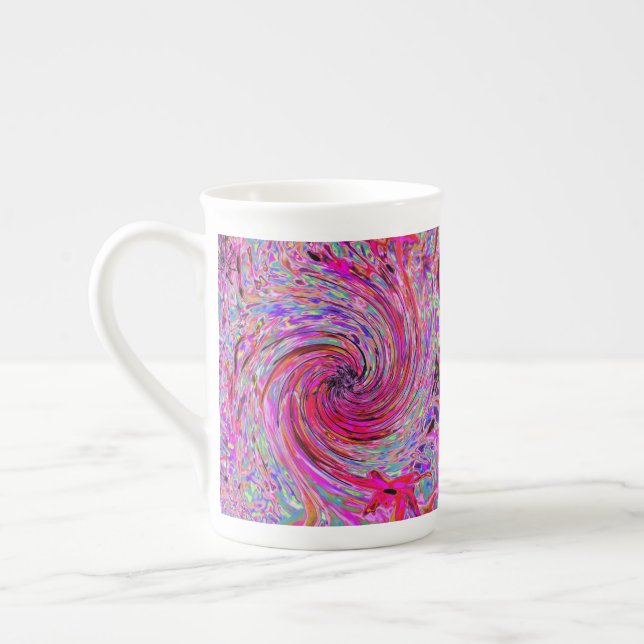 Coola Abstrakt Retro Shock rosa och Red Blommigt S Benporslin Mugg (Vänster)