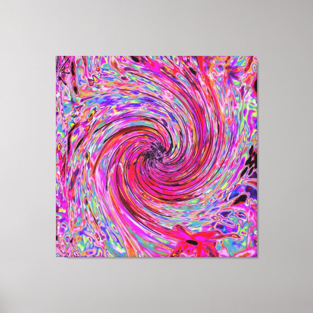 Coola Abstrakt Retro Shock rosa och Red Blommigt S Canvastryck (Framsida)