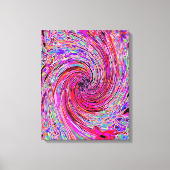 Coola Abstrakt Retro Shock rosa och Red Blommigt S Canvastryck (Framsida)