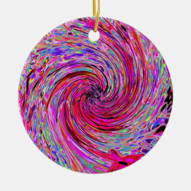 Coola Abstrakt Retro Shock rosa och Red Blommigt S Julgransprydnad Keramik (Framsidan)