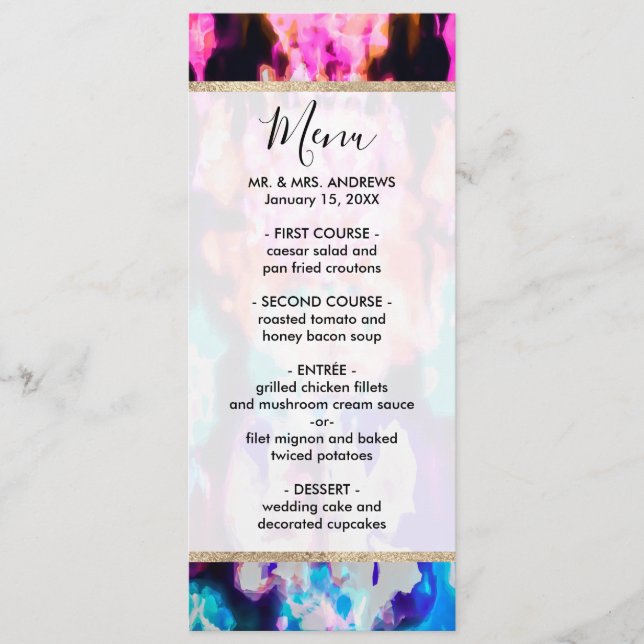 Coola Abstrakt Rosa Blue Black Tie Dye Mönster Meny (Framsida)
