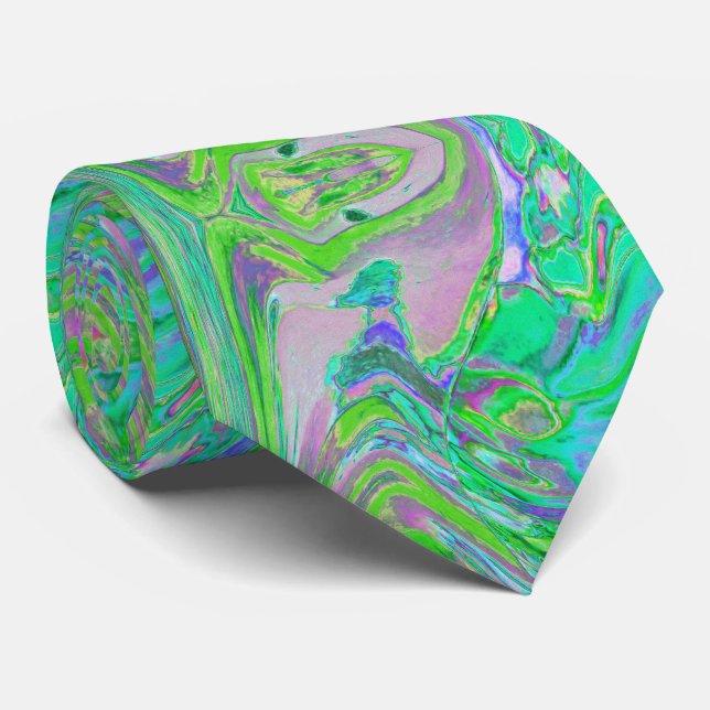 Coola abstrakta chartreuse och blå groovy retro slips (Rullad)