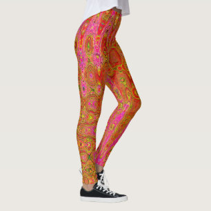 Coola abstrakta röda och gula atomära retro-sicksa leggings