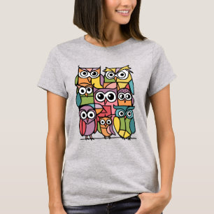 Coola Abstrakten Luddig färgstark Uggla-fågel T Shirt