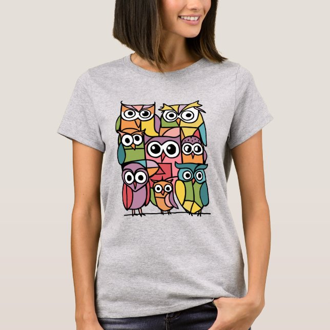 Coola Abstrakten Luddig färgstark Uggla-fågel T Shirt (Framsida)