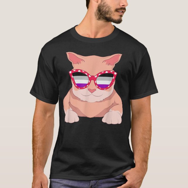 Coola Ace Pride Sunglass Aseual Flagga Cat HBT Ase T Shirt (Framsida)