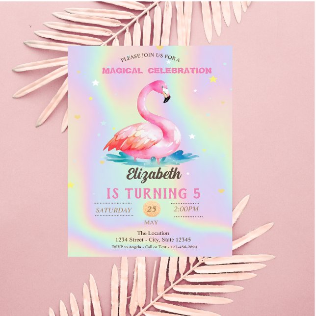Coola Adsible Rosa Flamingos Holography Inbjudningar (Skapare uppladdad)