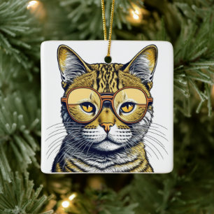 Coola ai Art Cat med Shades-jul Julgransprydnad Keramik
