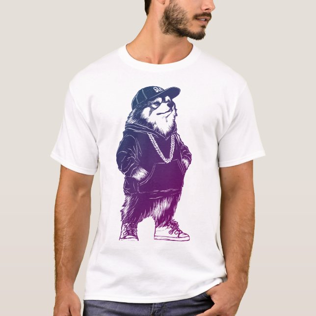 Coola Alaska Malamute Rapper HIP HOP med Hat T Shirt (Framsida)