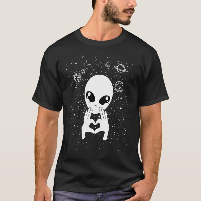 Coola Alien kompis kommunicerar med Kärlek Alien U T Shirt (Framsida)