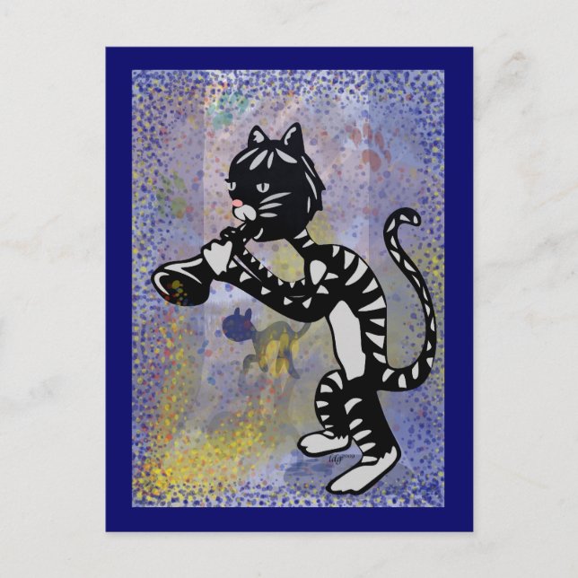 Coola Alley Jazz Cat Postcard Vykort (Framsida)
