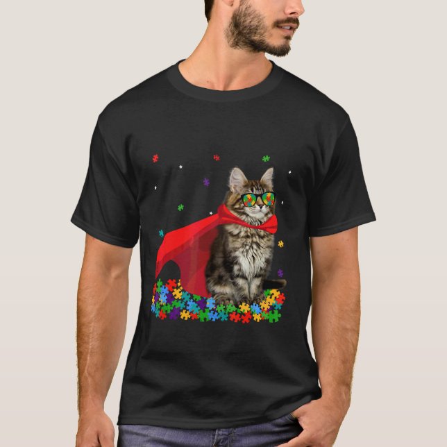 Coola American Curl Autism Awareness Graphic Cat T Shirt (Framsida)