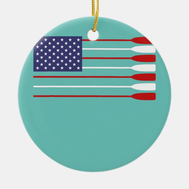 Coola American Flagga Rwing Oar Funny Paddle Älska Julgransprydnad Keramik (Framsidan)