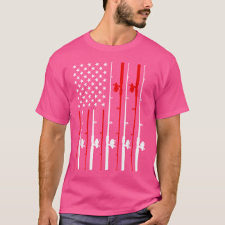 Coola Amerikanska Flagga Fishing Rod Fishing T Shirt