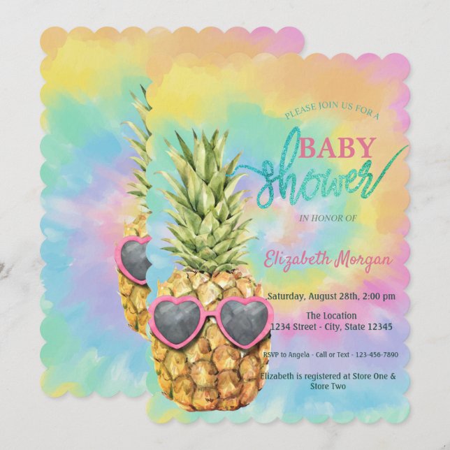 Coola Ananas Tie Dye Summer Baby Shower Inbjudningar (Fram/baksida)