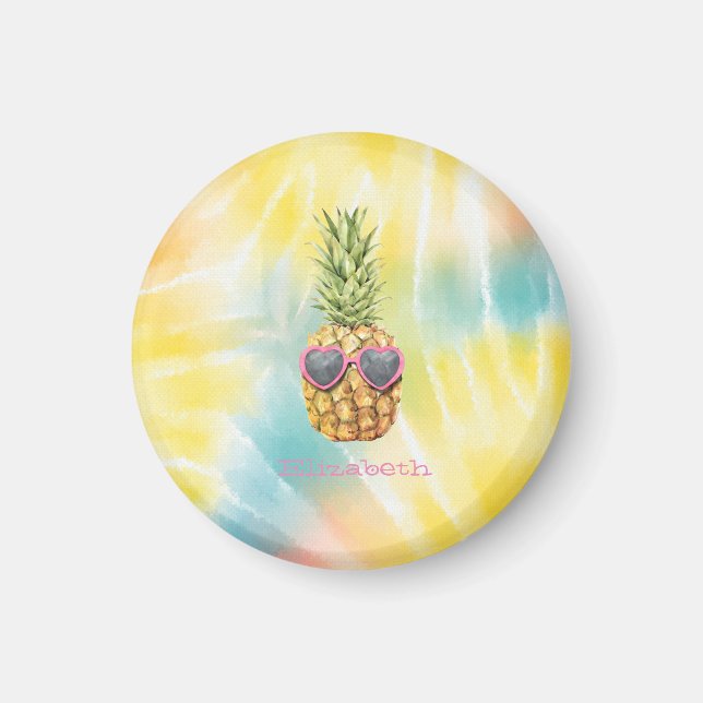 Coola Ananas, vattenfärgsfärg Regnbågsfärg, färgäm Magnet (Framsidan)