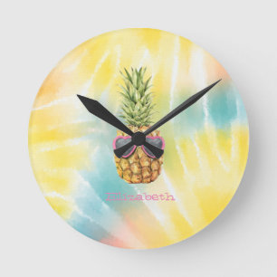 Coola Ananas, vattenfärgsfärg Regnbågsfärg, färgäm Rund Klocka