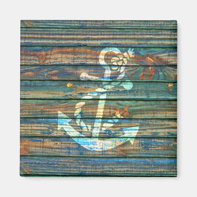 Coola Anchor Grönt Blue Rustic Wood Photo Print Magnet (Framsidan)