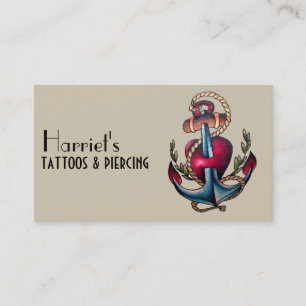 Coola Anchor Tattoo with Pierced Heart Visitkort