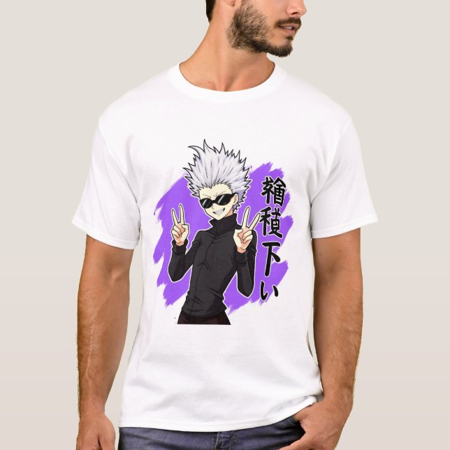 Coola Anime Stil, vithårstecken T Shirt (Framsida)