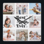 Coola Anpassningsbar Bästa Mamma någonsin Modern P Fyrkantig Klocka<br><div class="desc">Anpassa med det år som har fastställts och visa det bästa mamma någonsin hur mycket du kärlekar henne med den här moderna coola 8-fotokollage-väggklockan med trendig,  chic svart minimalistisk typografi. En underbar enkel,  unik köksgåva till Mors dag!</div>