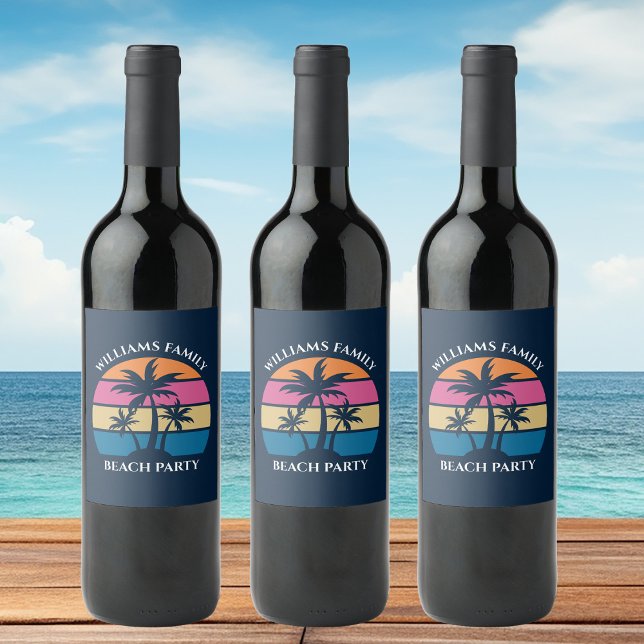 Coola Anpassningsbar Beach Party Blue Handflatan T Vinflaska Etikett (Skapare uppladdad)