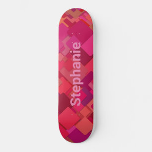 Coola Anpassningsbar Red Rosa Squares Mini Skateboard Bräda 18,5 Cm