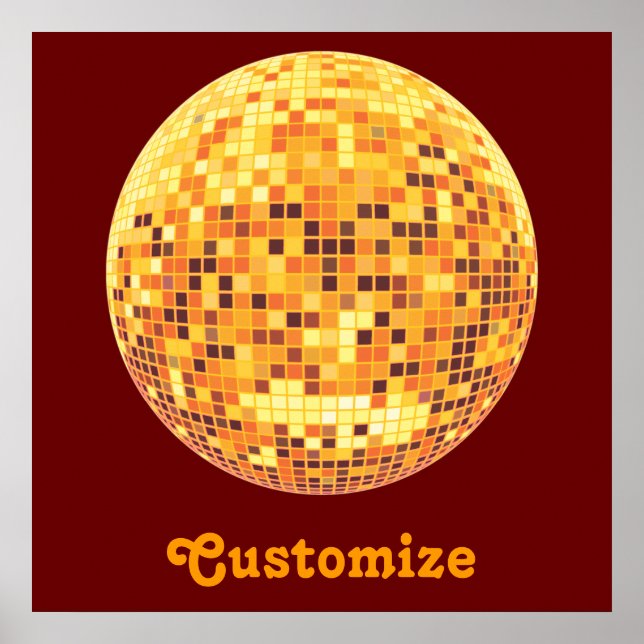 Coola Anpassningsbar Retro Golden Disco Boll Poste Poster (Framsidan)