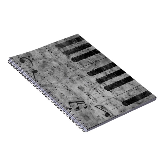 Coola antique grunge effect piano musik noter anteckningsbok med spiral (Högra Sidan)