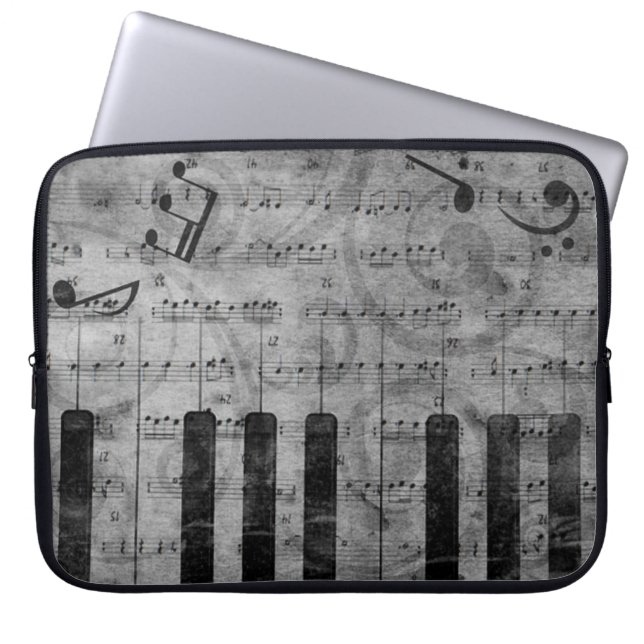 Coola antique grunge effect piano musik noter laptop sleeve (Framsidan)
