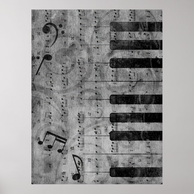 Coola antique grunge effect piano musik noter poster (Framsidan)