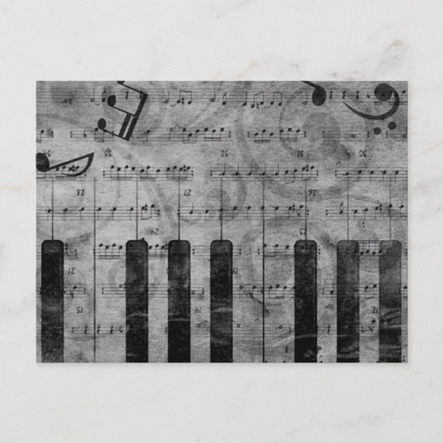 Coola antique grunge effect piano musik noter vykort (Framsida)