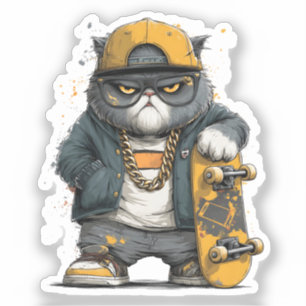 Coola Antropomorfisk katt i Hip hop Attire Klistermärken